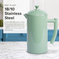 Frieling - 34 Oz Dilly Bean Green Double-Walled Stainless-Steel French Press Coffee Maker - 7003