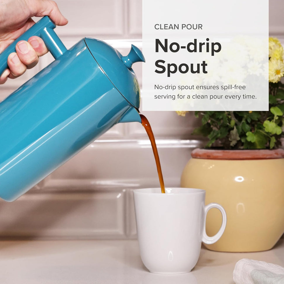 Frieling - 34 Oz Lagoon Blue Double-Walled Stainless-Steel French Press Coffee Maker - 7004