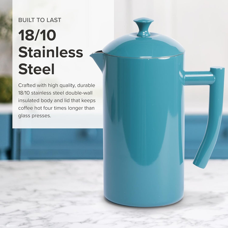 Frieling - 34 Oz Lagoon Blue Double-Walled Stainless-Steel French Press Coffee Maker - 7004