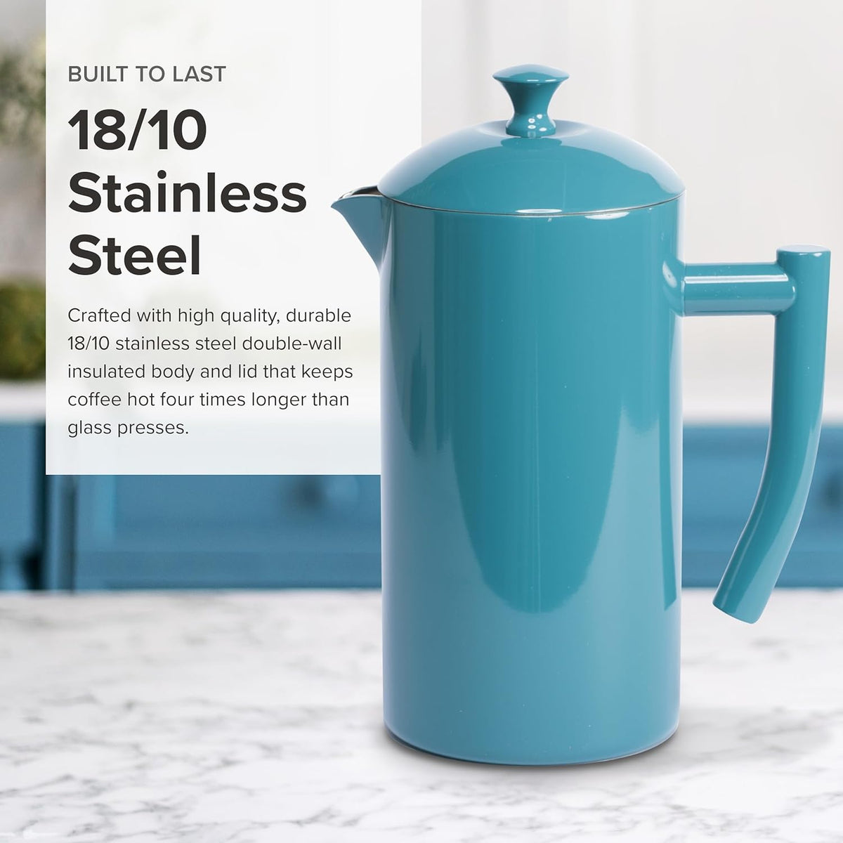 Frieling - 34 Oz Lagoon Blue Double-Walled Stainless-Steel French Press Coffee Maker - 7004