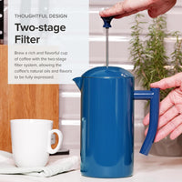 Frieling - 34 Oz Navy Double-Walled Stainless-Steel French Press Coffee Maker - 7002