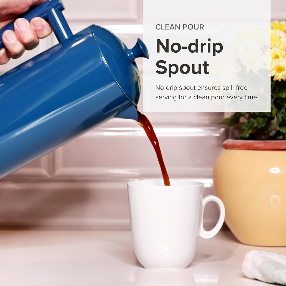 Frieling - 34 Oz Navy Double-Walled Stainless-Steel French Press Coffee Maker - 7002