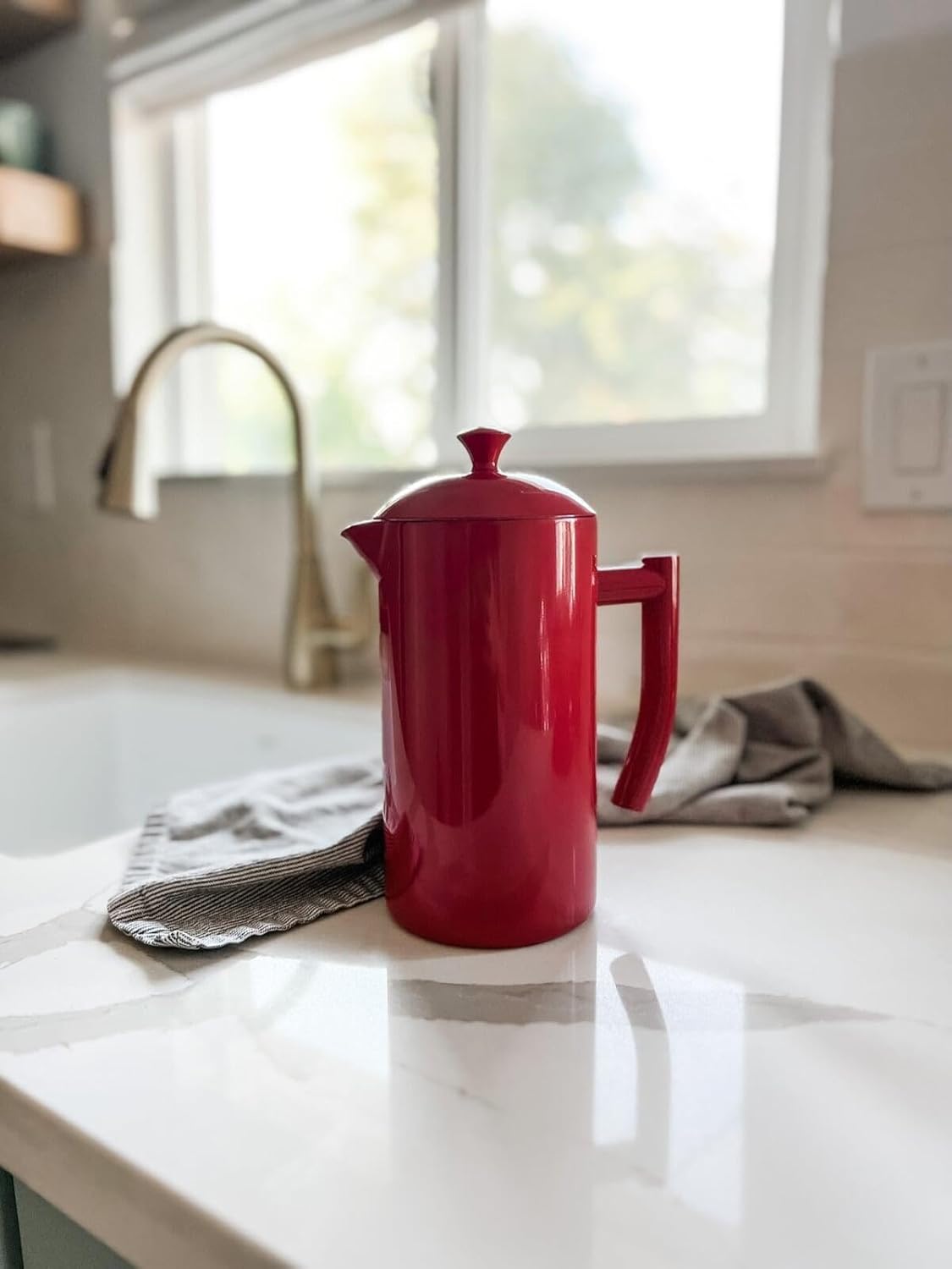 Frieling - 34 Oz Red Double-Walled Stainless-Steel French Press Coffee Maker - 7007