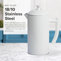 Frieling - 34 Oz Snow White Double-Walled Stainless-Steel French Press Coffee Maker - 7001