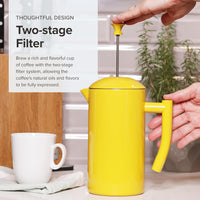 Frieling - 34 Oz Sunshine Yellow Double-Walled Stainless-Steel French Press Coffee Maker - 7006