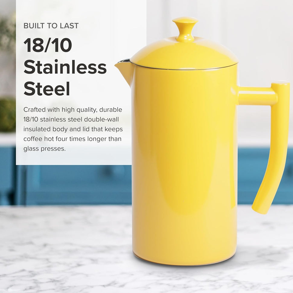 Frieling - 34 Oz Sunshine Yellow Double-Walled Stainless-Steel French Press Coffee Maker - 7006