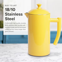 Frieling - 34 Oz Sunshine Yellow Double-Walled Stainless-Steel French Press Coffee Maker - 7006