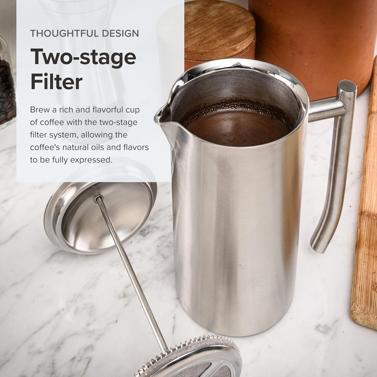 Frieling - 36 Oz Double-Walled Stainless-Steel French Press Coffee Maker with Patented Dual Screen - 144