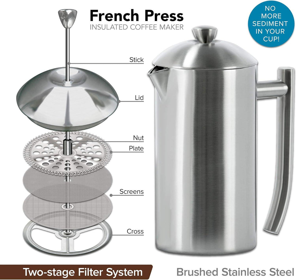 Frieling - 44 Oz Double-Walled Stainless-Steel French Press Coffee Maker - 131