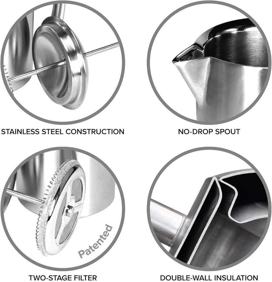 Frieling - 44 Oz Finish Mirrored Stainless-Steel French Press Coffee Maker - 130