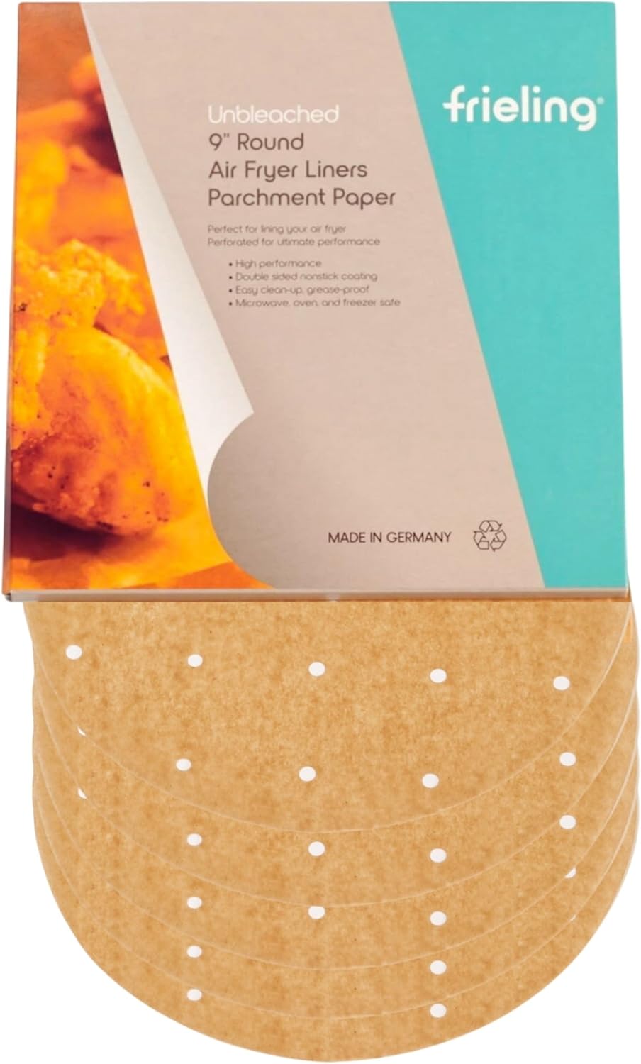 Frieling - 9" Round Air Fryer Liners with Holes, 50 Pc in Box - 6004