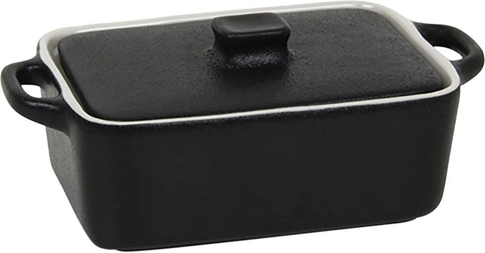 Front Of The House - 10 oz Rectangle Kiln Black Ovenware Dish With Lid, Pack of 12 - DBO135BKC23