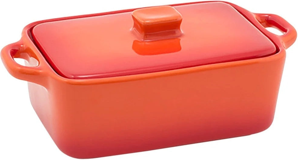 Front Of The House - 10 oz Rectangle Kiln Blood Orange Ovenware Dish With Lid, Pack of 12 - DBO135ORC23