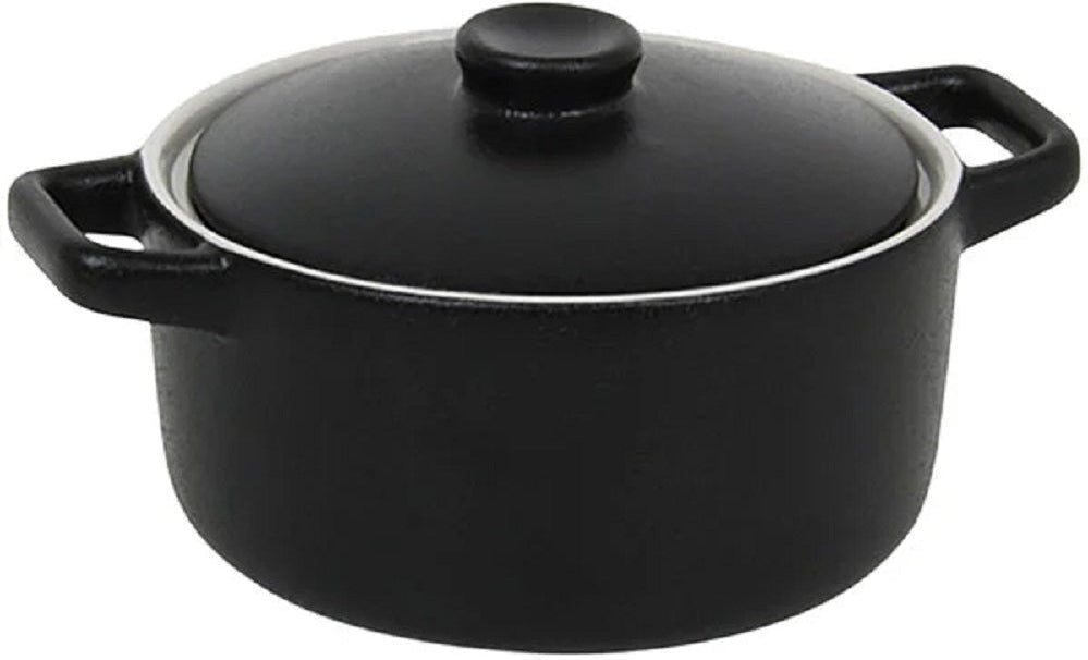 Front Of The House - 16 oz Round Kiln Black Ovenware Dish With Lid, Pack of 12 - DBO133BKC23