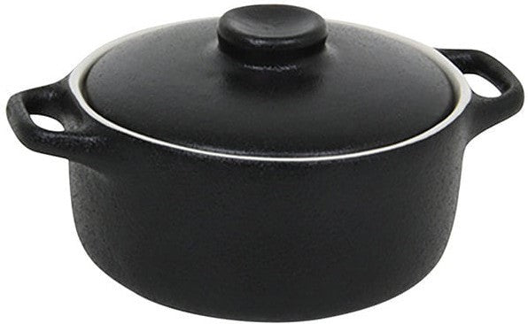 Front Of The House- 7 Oz Black Round Kiln Ovenware Dish With Lid, Set of 12 - DBO134BKC23