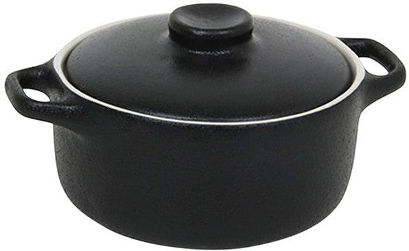Front Of The House- 7 oz Black Round Kiln Ovenware Dish With Lid, Pack of 12 - DBO134BKC23 - DISCONTINUED
