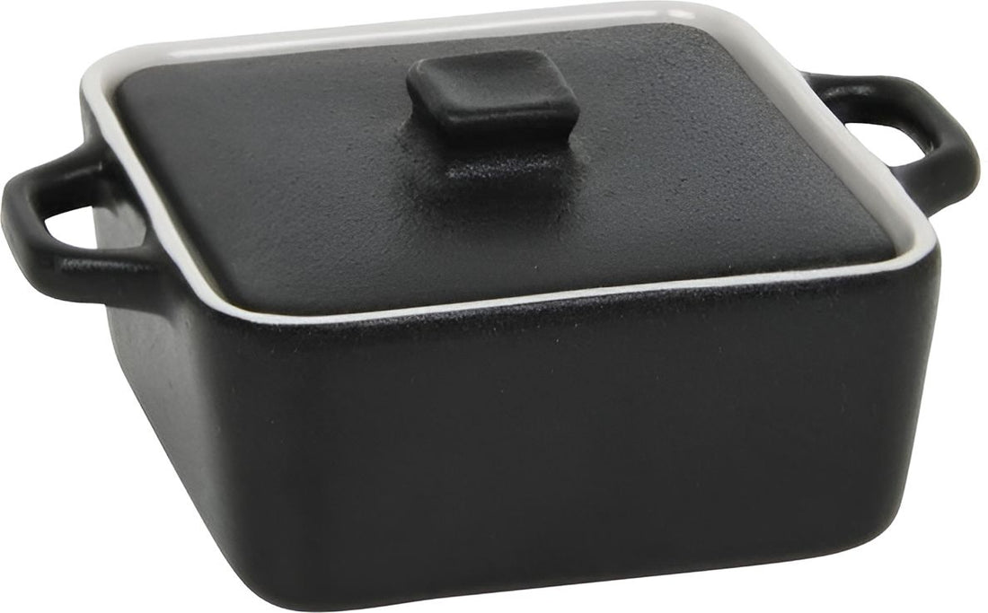 Front Of The House - 8 oz Square Kiln Black Ovenware Dish With Lid, Pack of 12 - DBO136BKC23