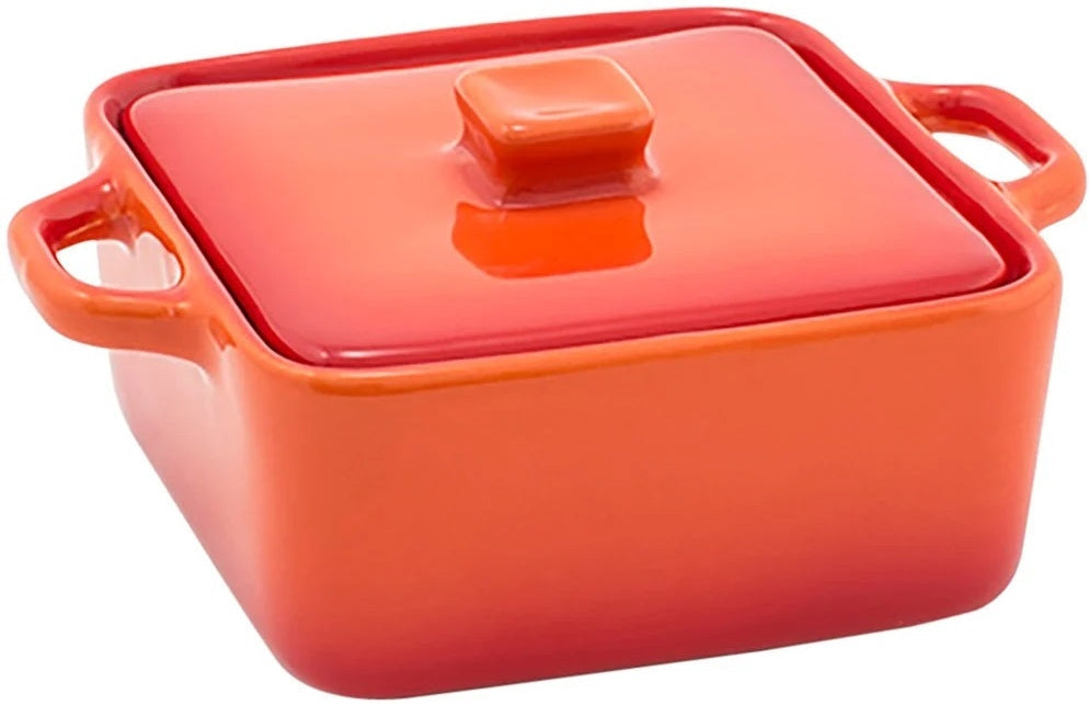 Front Of The House - 8 oz Square Kiln Blood Orange Ovenware Dish With Lid, Pack of 12 - DBO136ORC23