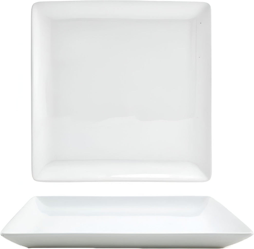 Front Of The House - Mod 10" Bright White Square Porcelain Plate, Pack of 12 - DDP022WHP23