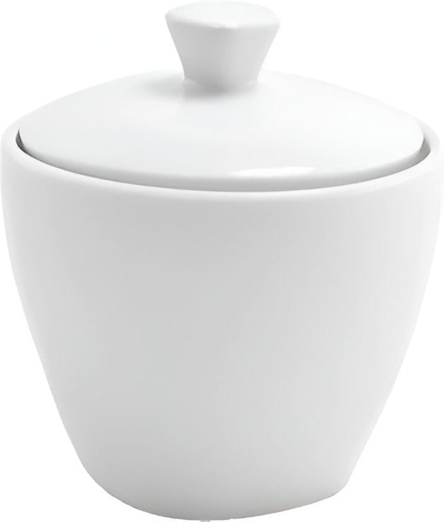 Front Of The House - Mod 8 Oz Bright White Porcelain Sugar Pot with Lid, Set of 12 - TCS005WHP23