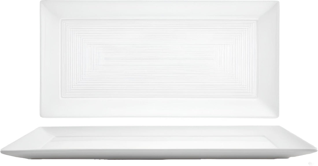 Front Of The House - Spiral 14" x 7" White Rectangular Porcelain Plate, Pack of 4 - DDP004WHP21