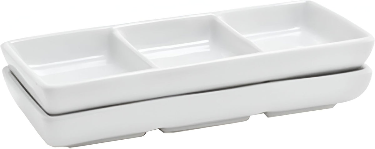 Front Of The House - Stackable Three Compartment Dish Superwhite, Pack of 12 - DSD017WHP23