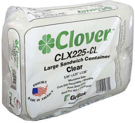 Genpak - 5.84" x 6.25" x 2.88" Clover Large Sandwich Clear Plastic Hinged Container, 300/Cs - CLX225A-CL