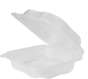 Genpak - 7.5" x 7.5" x 2.88" Clover Large Clear Plastic Hinged Container, 150/Cs - CLX200-CL
