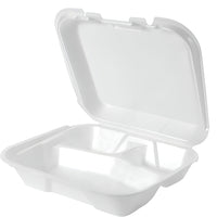 Genpak - 8.44" X 7.63" X 2.38" White Small 3 Compartment Foam Hinged Container, 200/Case - SN223