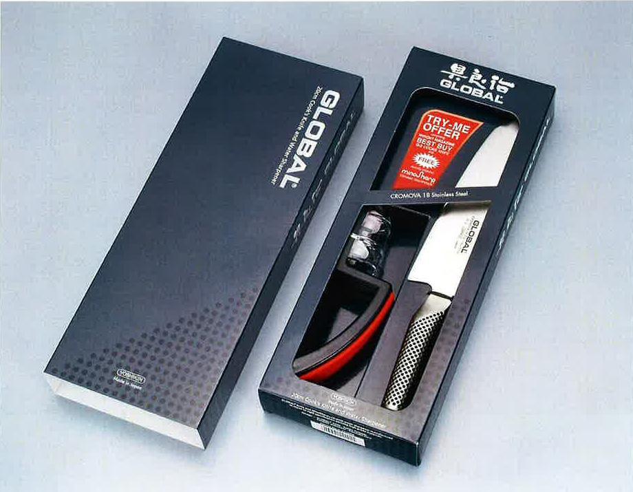 Global - 2 Piece Knife Set Cook's Knife (G2) & Red Sharpener (220) - G2220BR