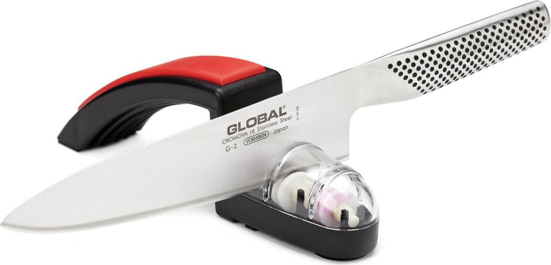Global - 2 Piece Knife Set Cook's Knife (G2) & Red Sharpener (220) - G2220BR
