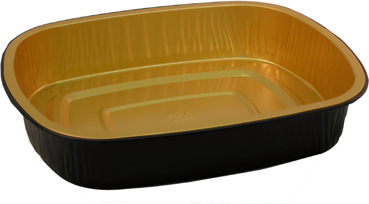 HFA - Gourmet-To-Go® Medium Gold/Black Foil Containers, 50/Cs - 4202-70-50WDL