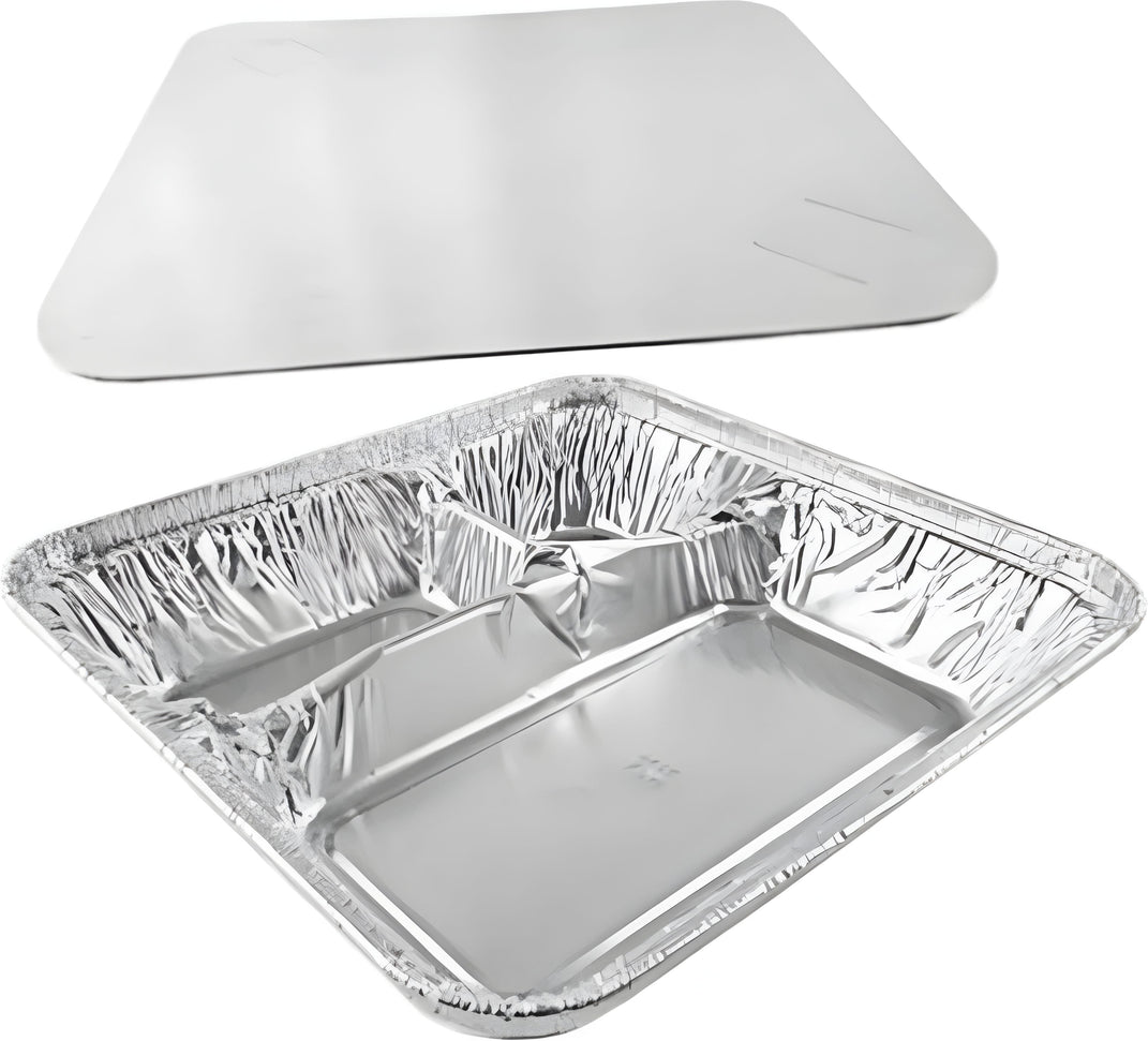HFA - Oblong 3-Compartment Foil Tray with Lid, 250/Cs - 2345-35-250W