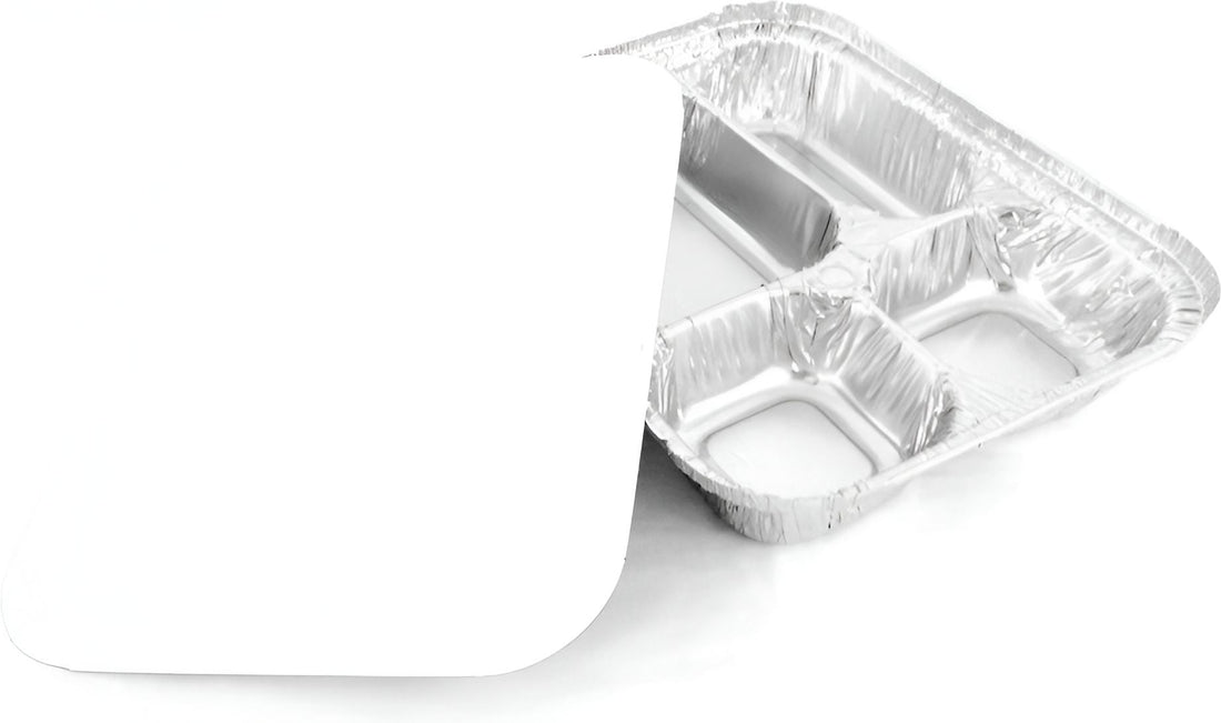 HFA - Oblong 4-Compartment Foil Tray with Lid, 250/Cs - 4145-00-250W