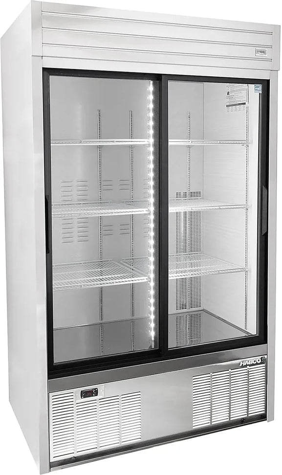 Habco - 47.5" Double Glass Sliding Door Refrigerator with Stainless Steel Exterior & White Interior - SE42HCSXG