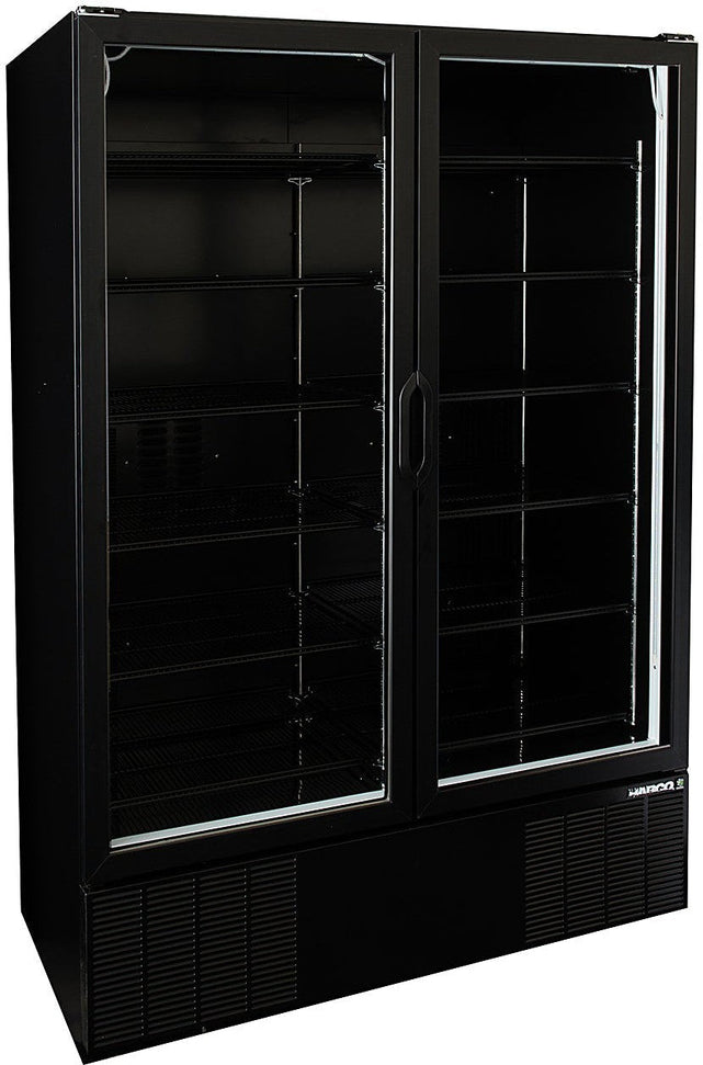Habco - 54" Double Swing Glass Door Black Merchandiser Refrigerators - ESM49HCBATD