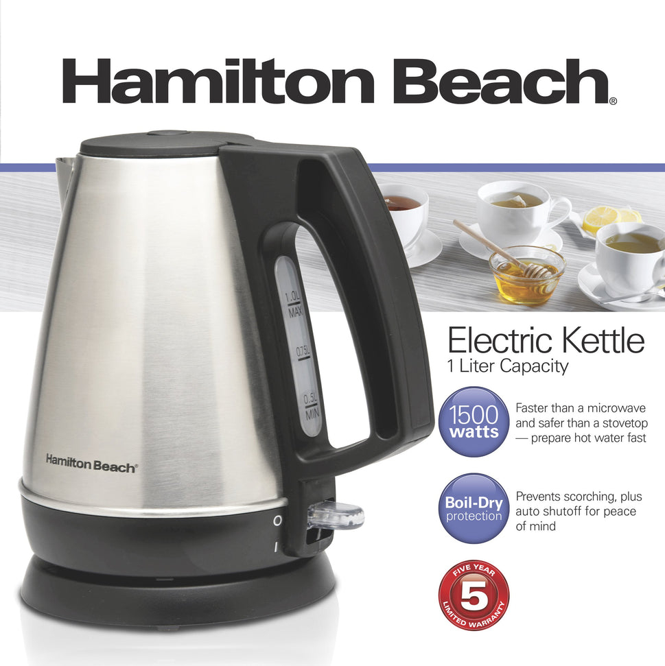 Hamilton Beach - 1 Liter Silver Stainless Steel Cordless Kettle - 40900C