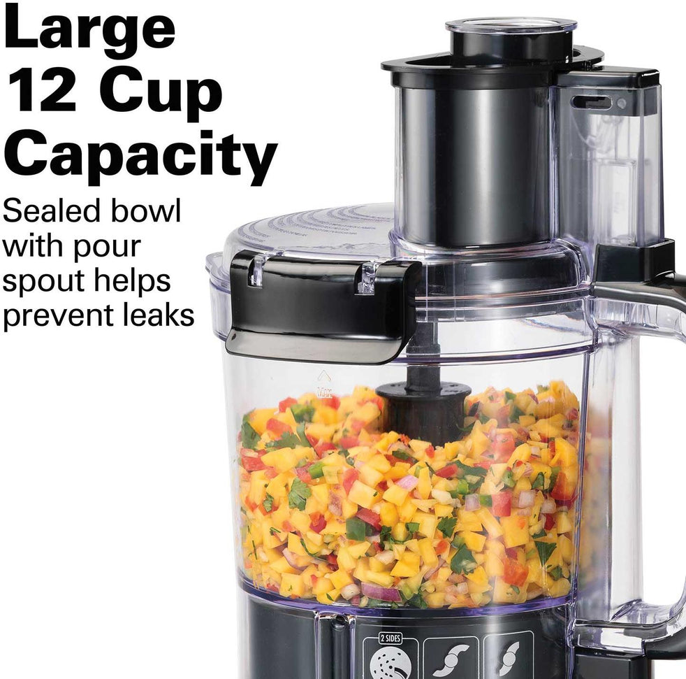 Hamilton Beach - 12-Cup Black Stack & Snap Food Processor with Bowl Scraper - 70727