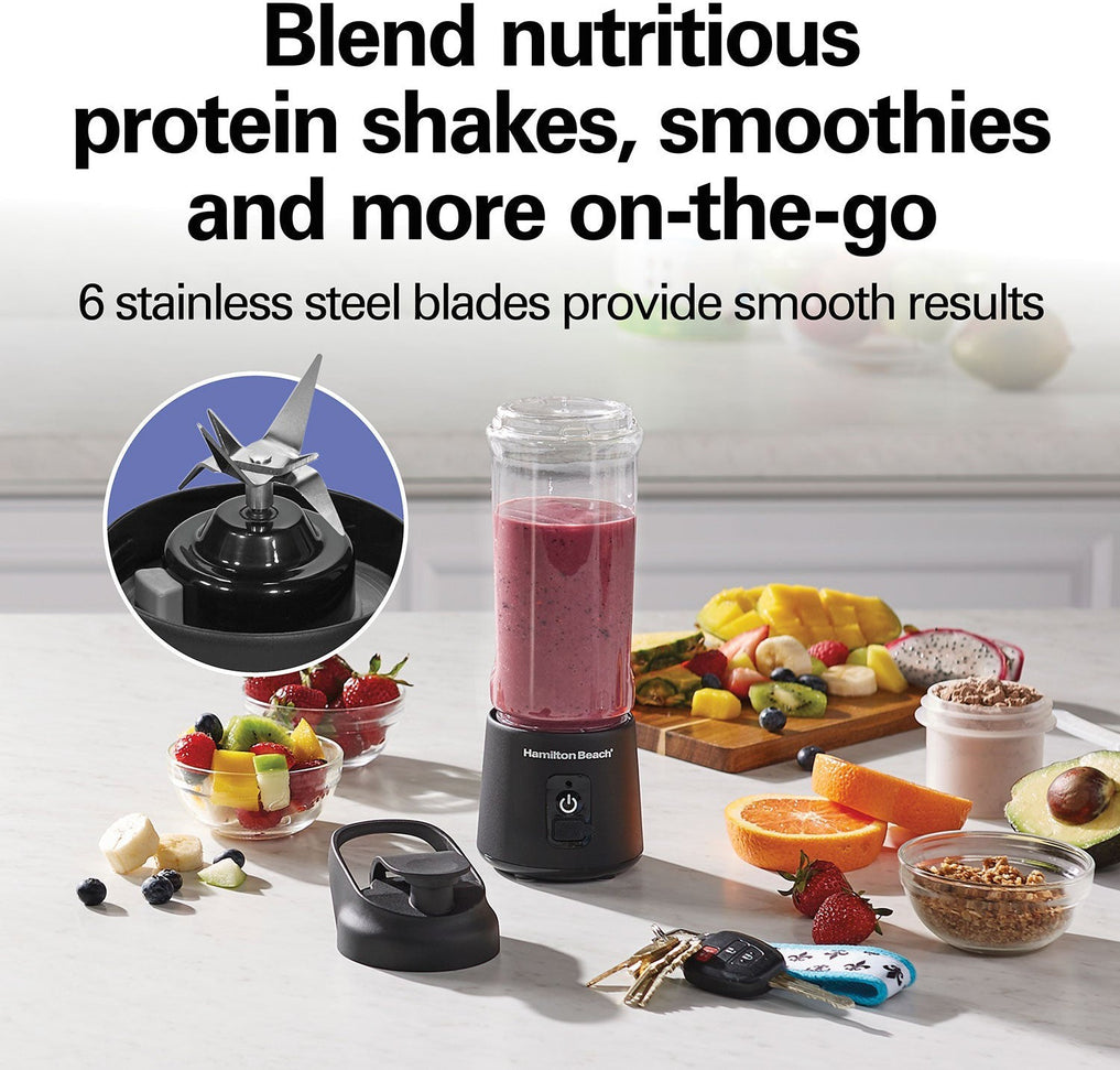 Hamilton Beach - 16 Oz Black Cordless Portable Personal Blender for Shakes and Smoothies - 51180