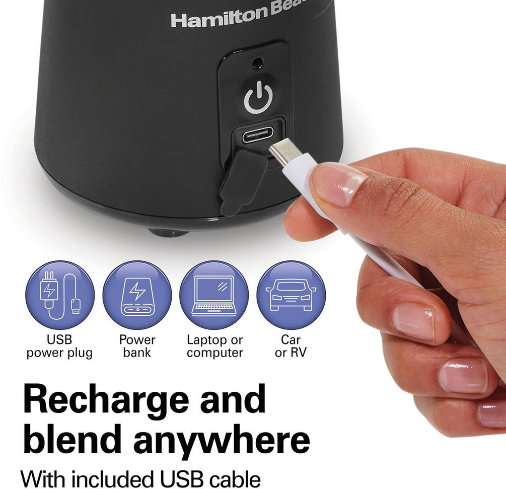Hamilton Beach - 16 Oz Black Cordless Portable Personal Blender for Shakes and Smoothies - 51180