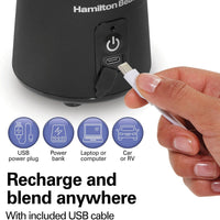 Hamilton Beach - 16 Oz Black Cordless Portable Personal Blender for Shakes and Smoothies - 51180