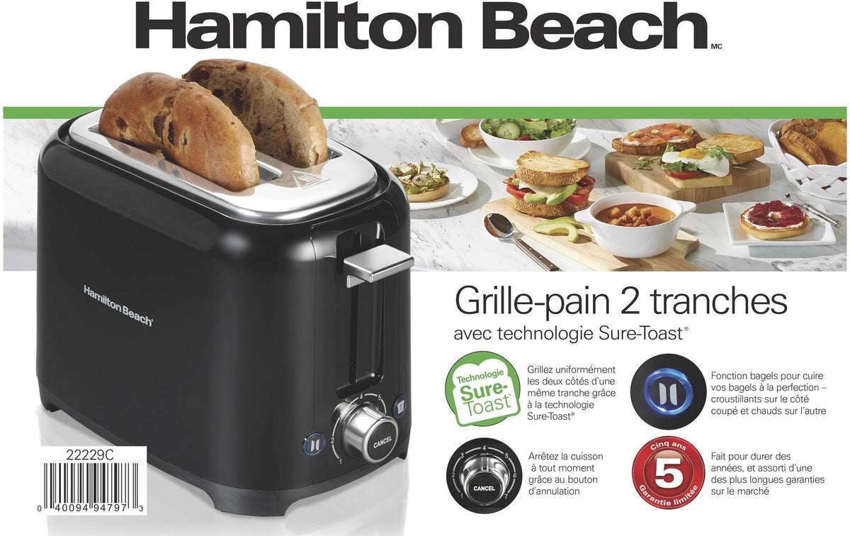 Hamilton Beach - 2 Slice Black Toaster With Sure-Toast® Technology - 22229C