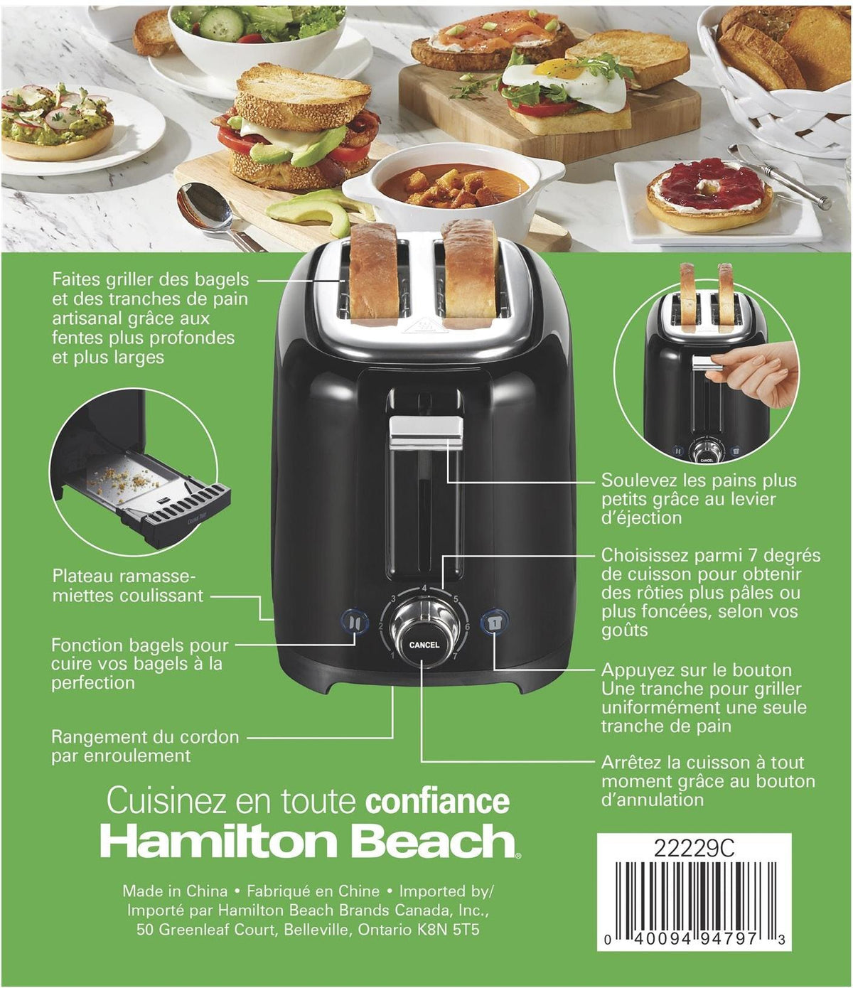 Hamilton Beach - 2 Slice Black Toaster With Sure-Toast® Technology - 22229C
