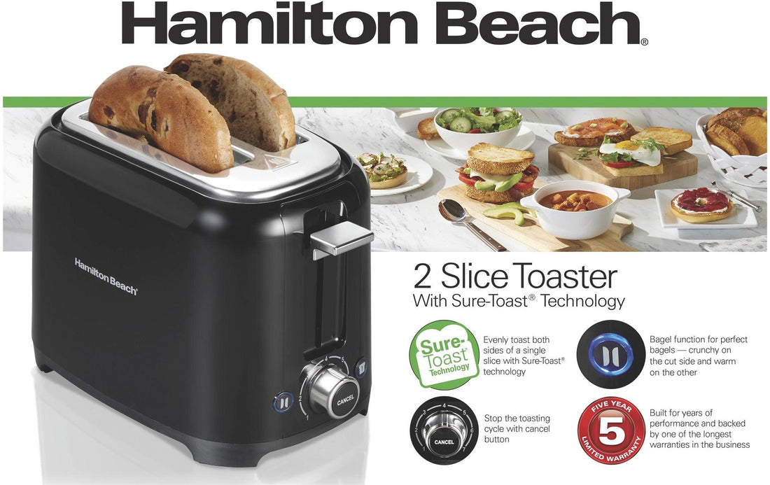 Hamilton Beach - 2 Slice Black Toaster With Sure-Toast® Technology - 22229C