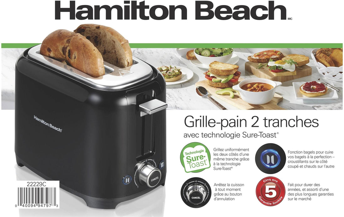 Hamilton Beach - 2 Slice Black Toaster With Sure-Toast® Technology - 22229C