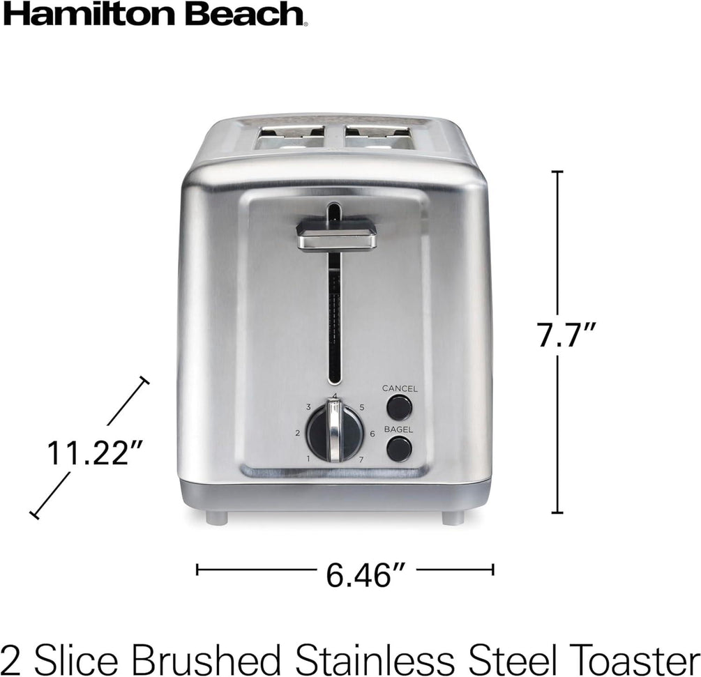Hamilton Beach - 2 Slice Silver Stainless Steel Brushed Toaster with Extra-Wide Slots - 22992