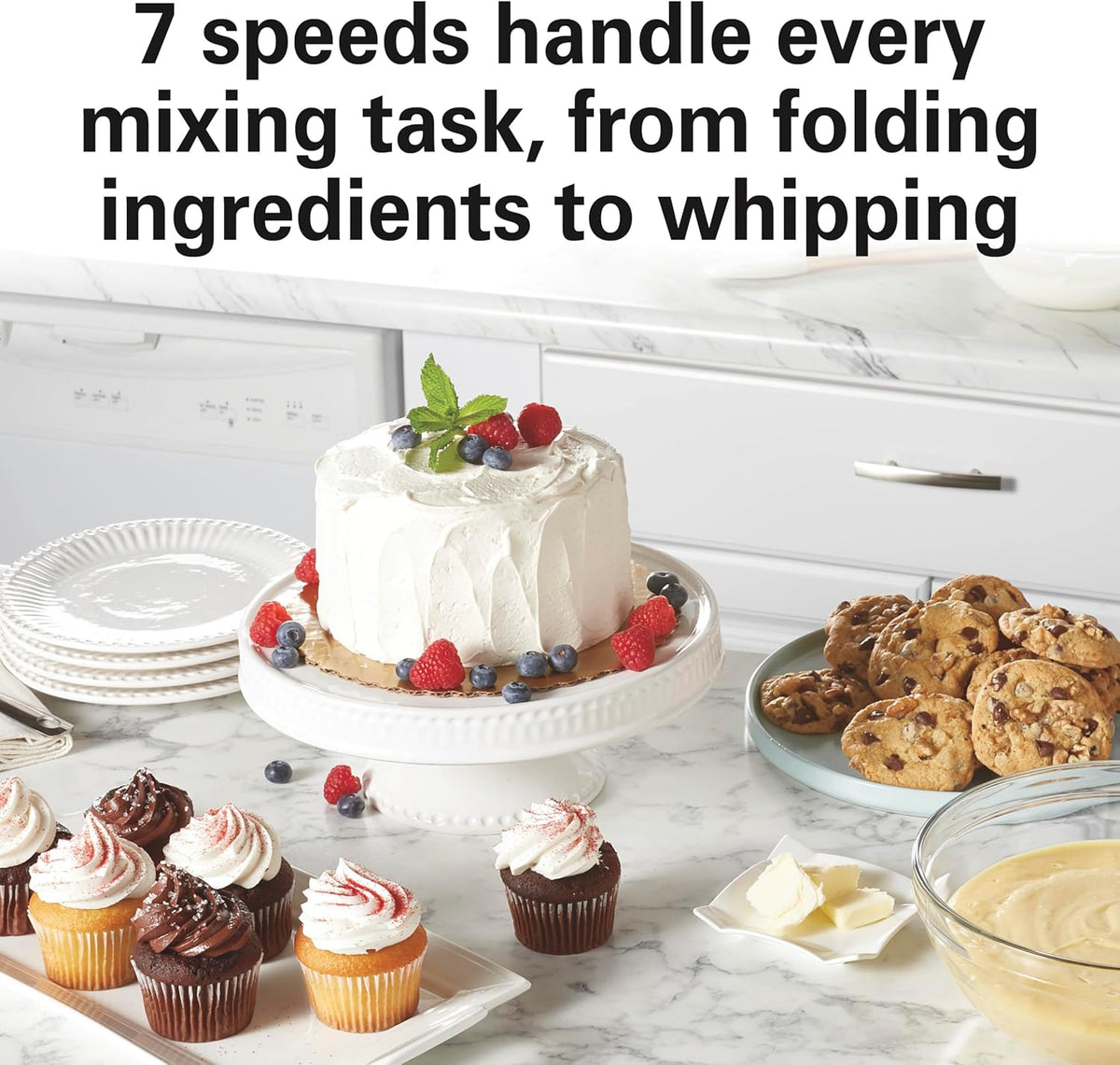 Hamilton Beach - 4 Qt White Electric Stand Mixer with 7 Speeds - 63388