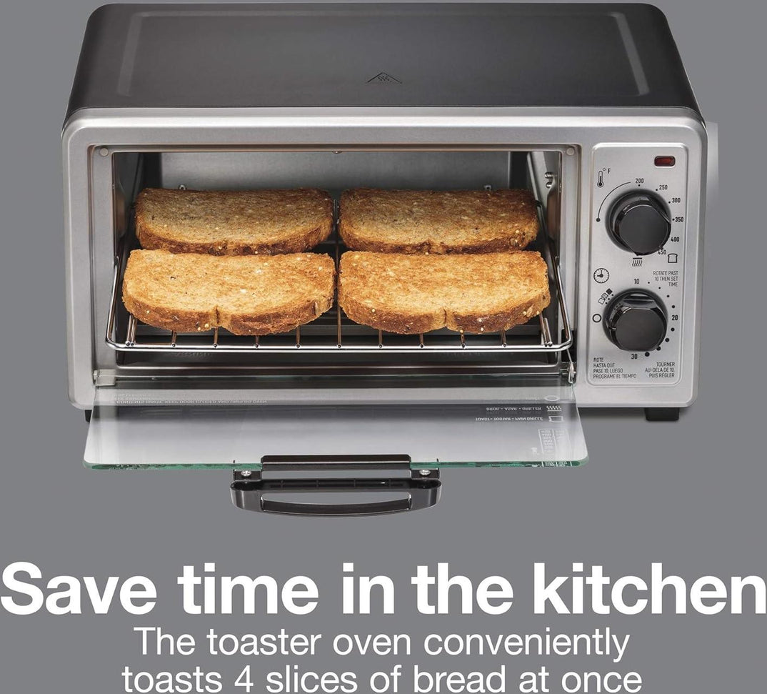 Hamilton Beach - 4 Slice Black and Silver Toaster Oven Multi-Function with Bake - 31260