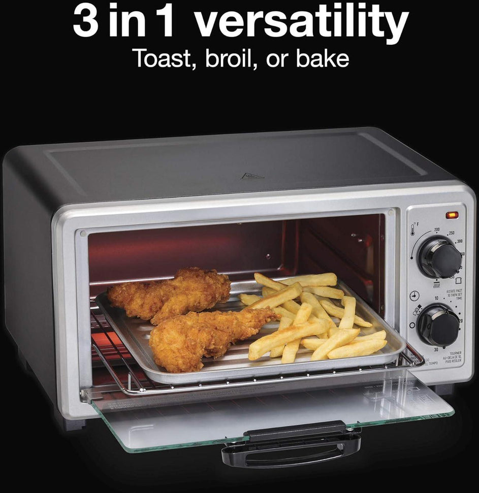 Hamilton Beach - 4 Slice Black and Silver Toaster Oven Multi-Function with Bake - 31260