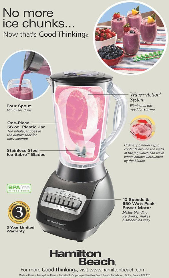 Hamilton Beach - 56 Oz Black Smoothie Blender with Plastic Jar - 50190F